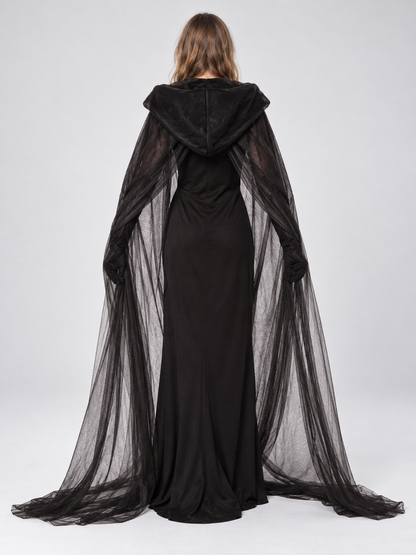 Black Ghost Carnival Costume with Hood and Dress