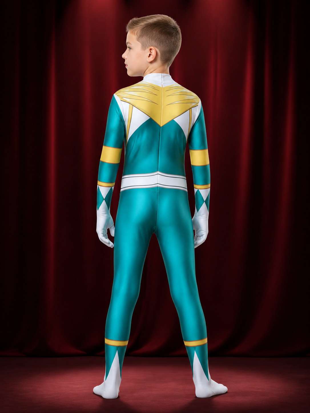 Dinosaur Ranger Teal Geometric Print Jumpsuit Cosplay Halloween Costume back view