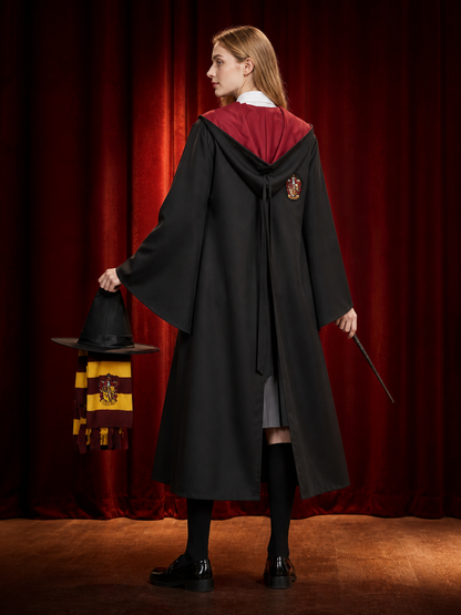 Women's Wizard Robe Costume Set, Hooded Cloak with Hat, Scarf, Tie, Glasses back view