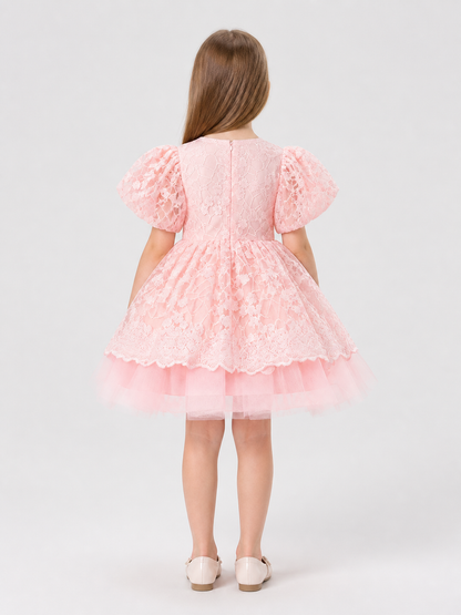 Girls' Princess Dress with Lace and Full Skirt back view