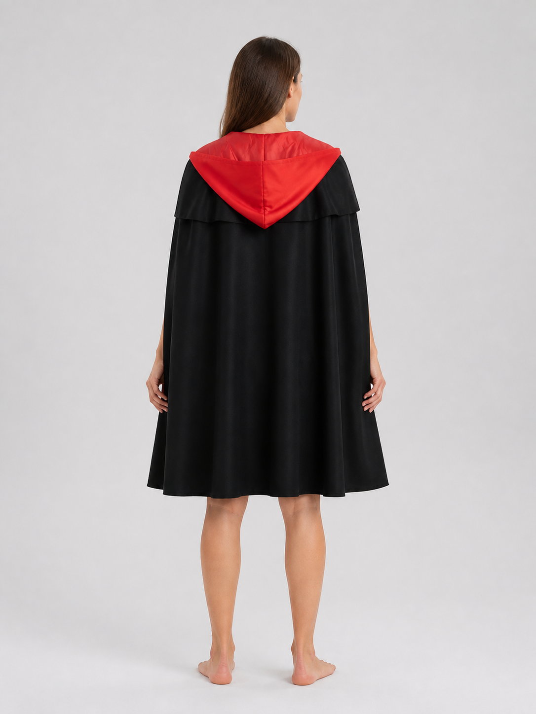 Wide Black and Red Hooded Cosplay Cape back view