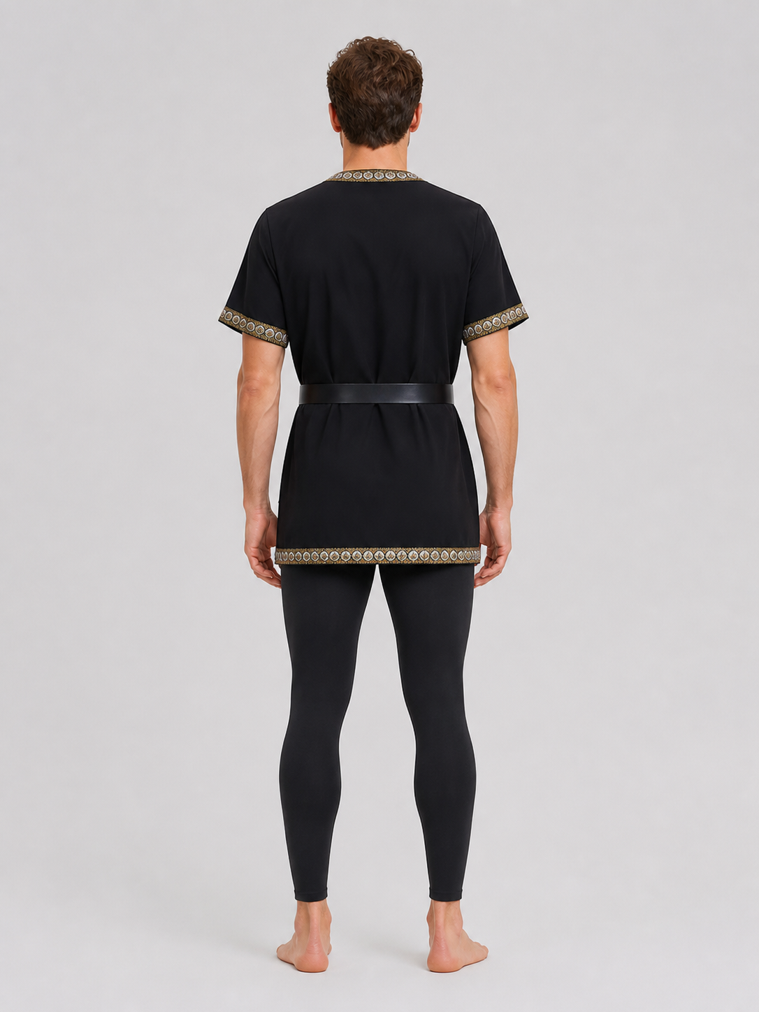 Retro V-Neck Top with Belt and Trim back view