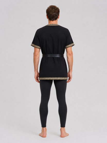 Retro V-Neck Top with Belt and Trim back view
