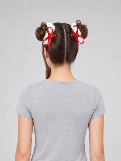 Decorative Hair Ties with Red and White Bows