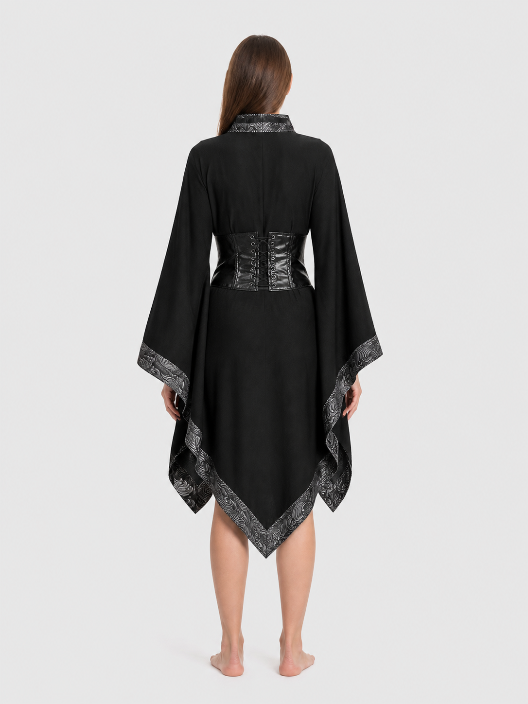 Belted Cape Coat with an Asymmetrical Hem and Wide Sleeves back view