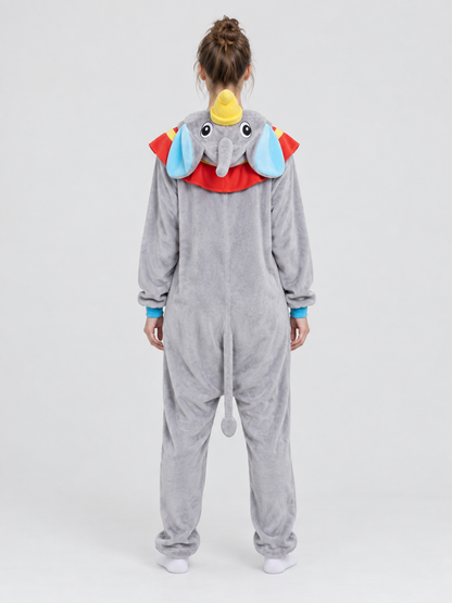 Gray Flannel Elephant Hooded Kigurumi Jumpsuit