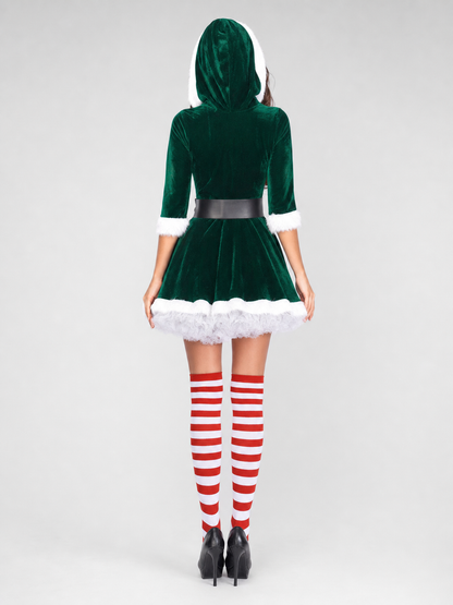 New Year's costume with a green dress and hat