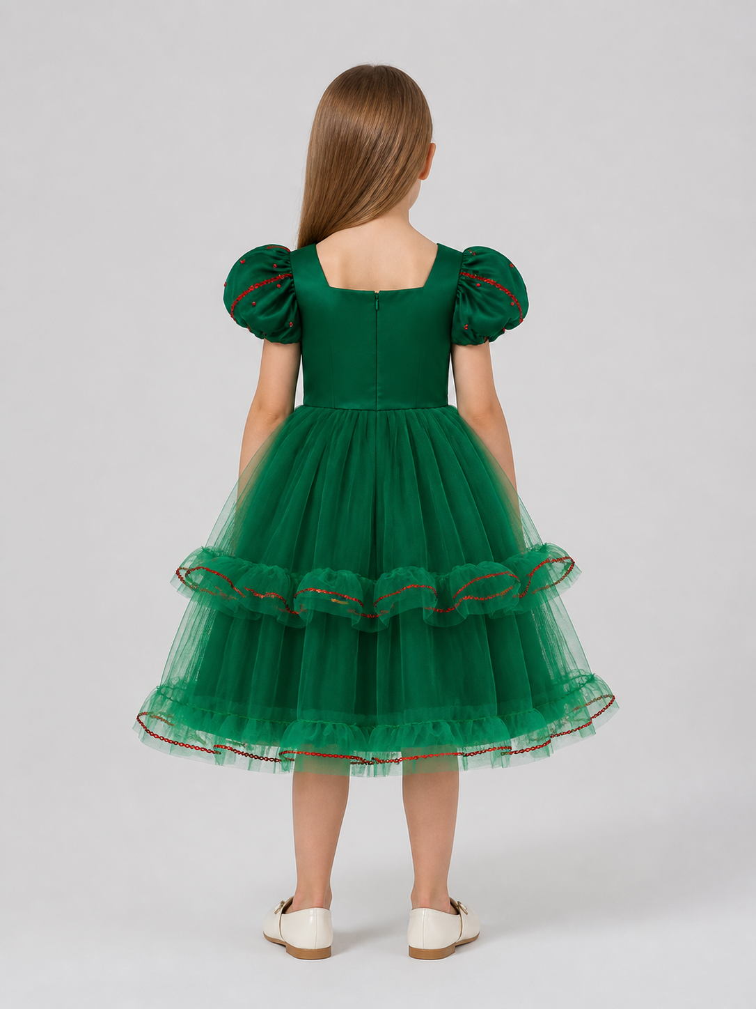 Princess Party Dress with Full Skirt and Sequins back view