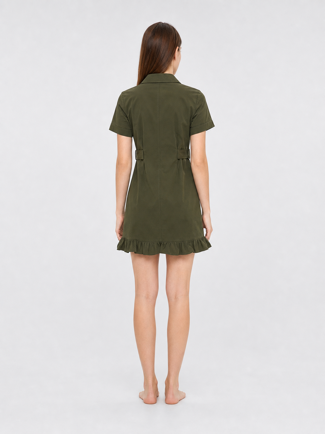 Olive Military-Style Dress with Patches back view