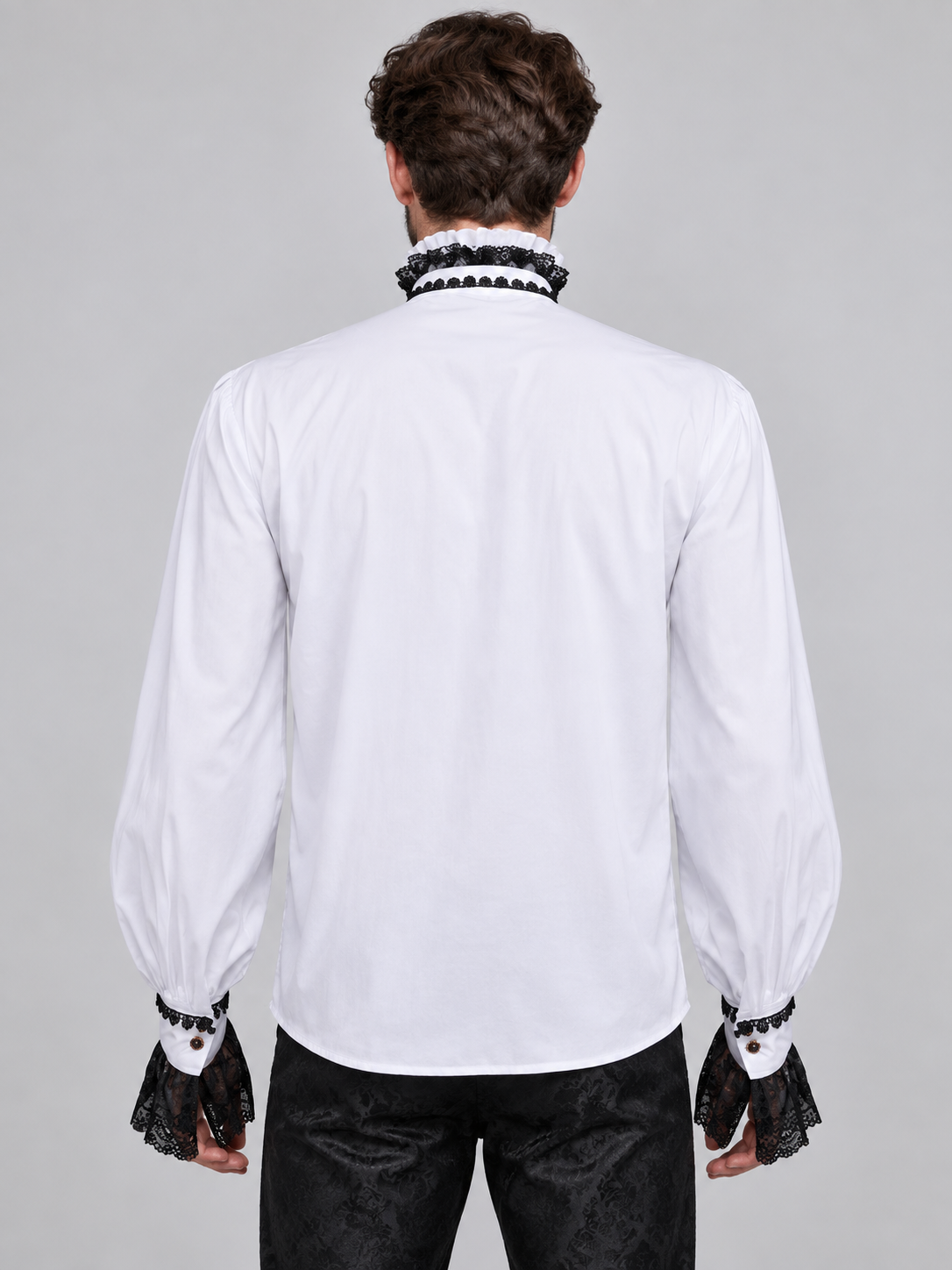 White Gothic-Style Shirt with Lace and Jabot