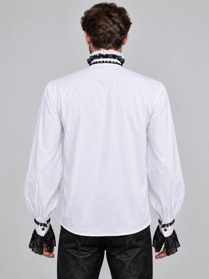 White Gothic-Style Shirt with Lace and Jabot