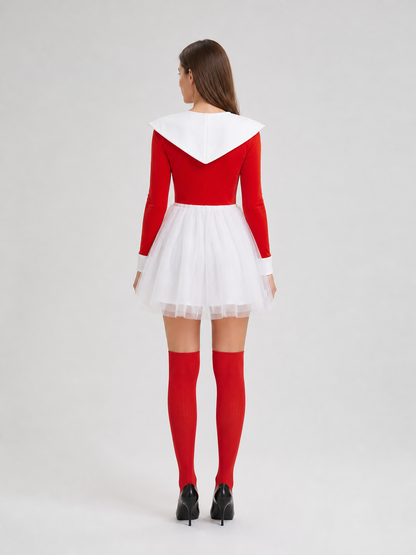 Short Red and White Dress with a Full Skirt back view