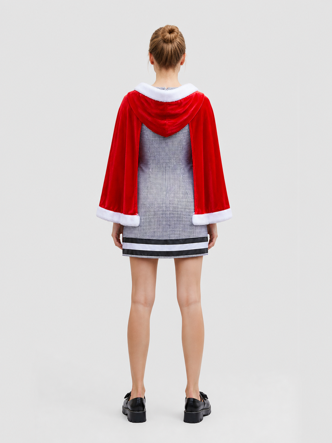 Red Plaid Dress with Hooded Cape