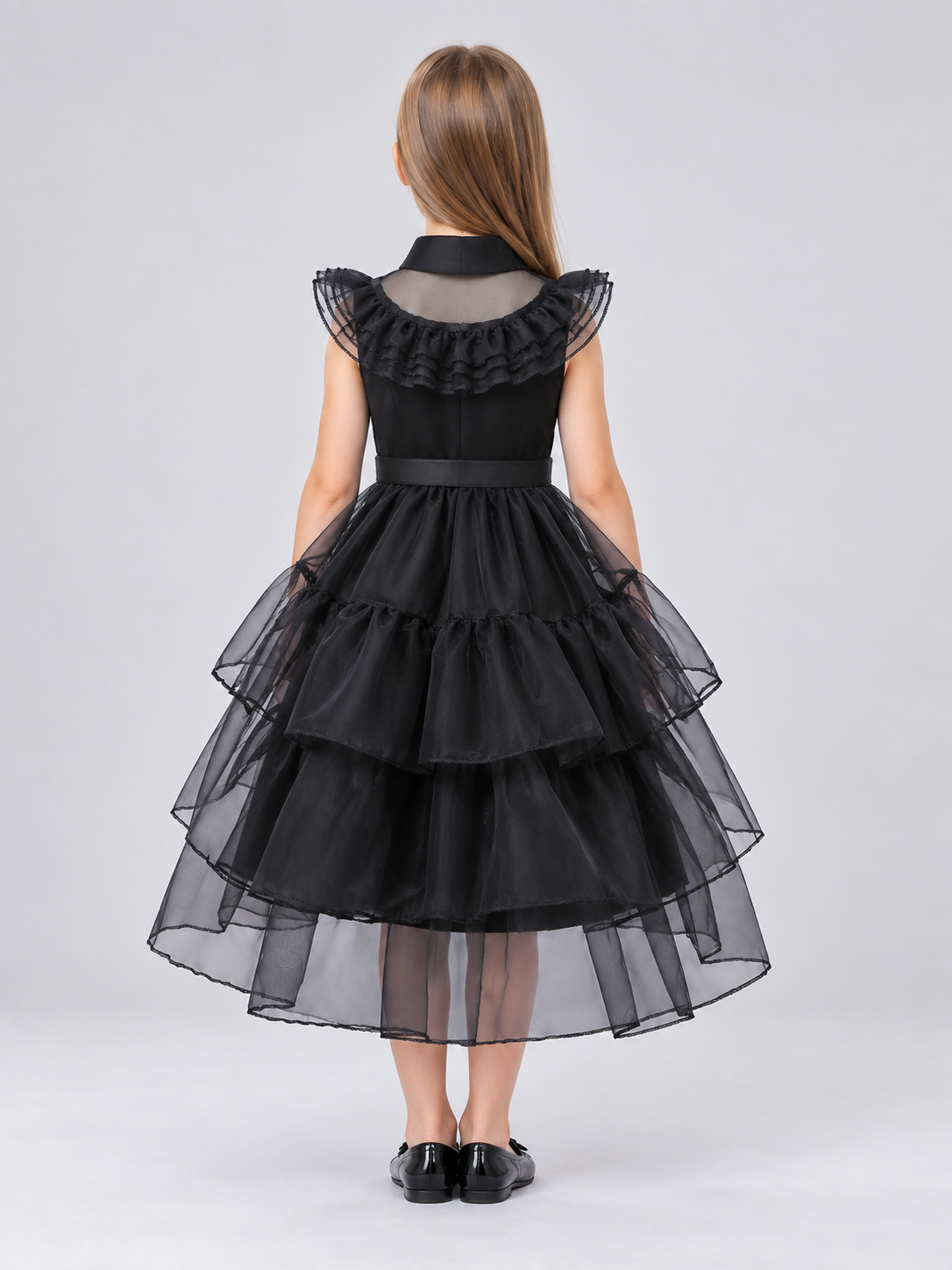 Children's dressy dress with a full skirt and collar back view