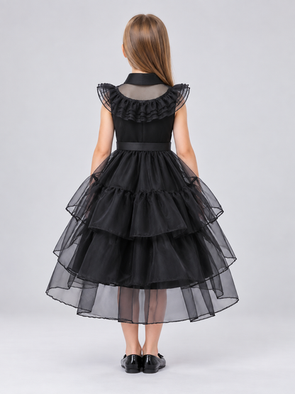 Children's dressy dress with a full skirt and collar back view