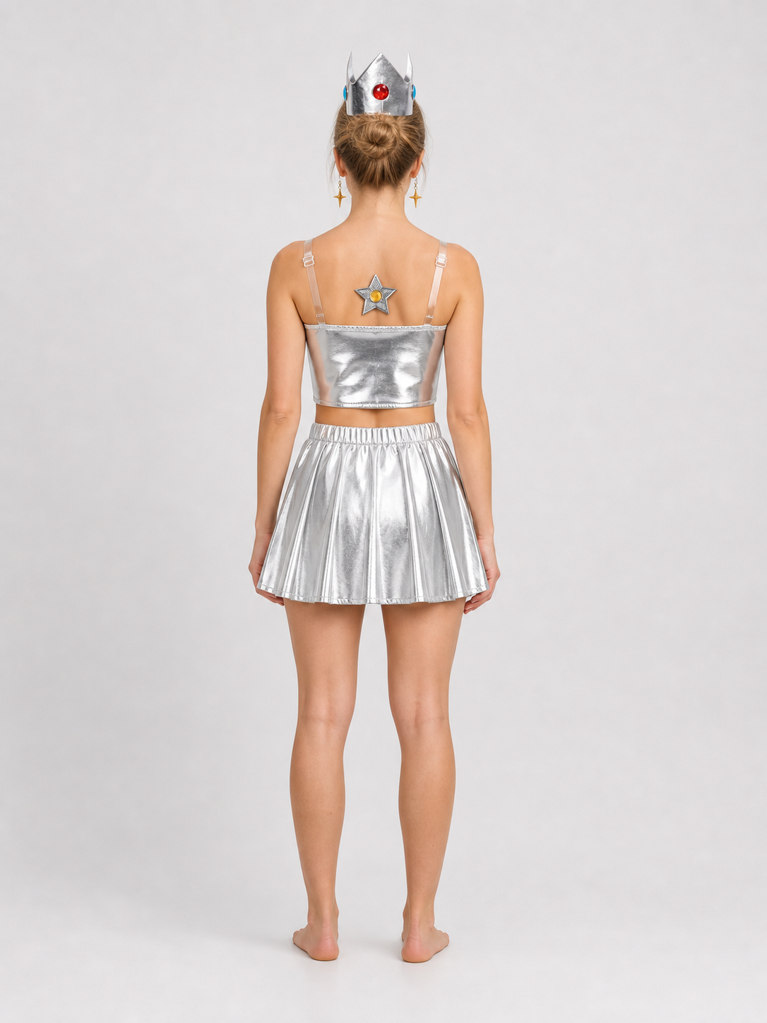 Costume accessory set: crown, brooch, and earrings back view