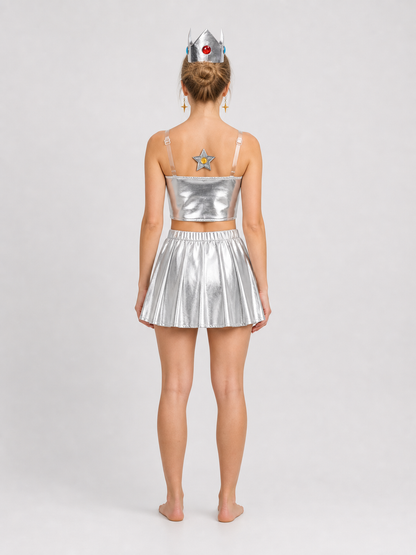 Costume accessory set: crown, brooch, and earrings back view
