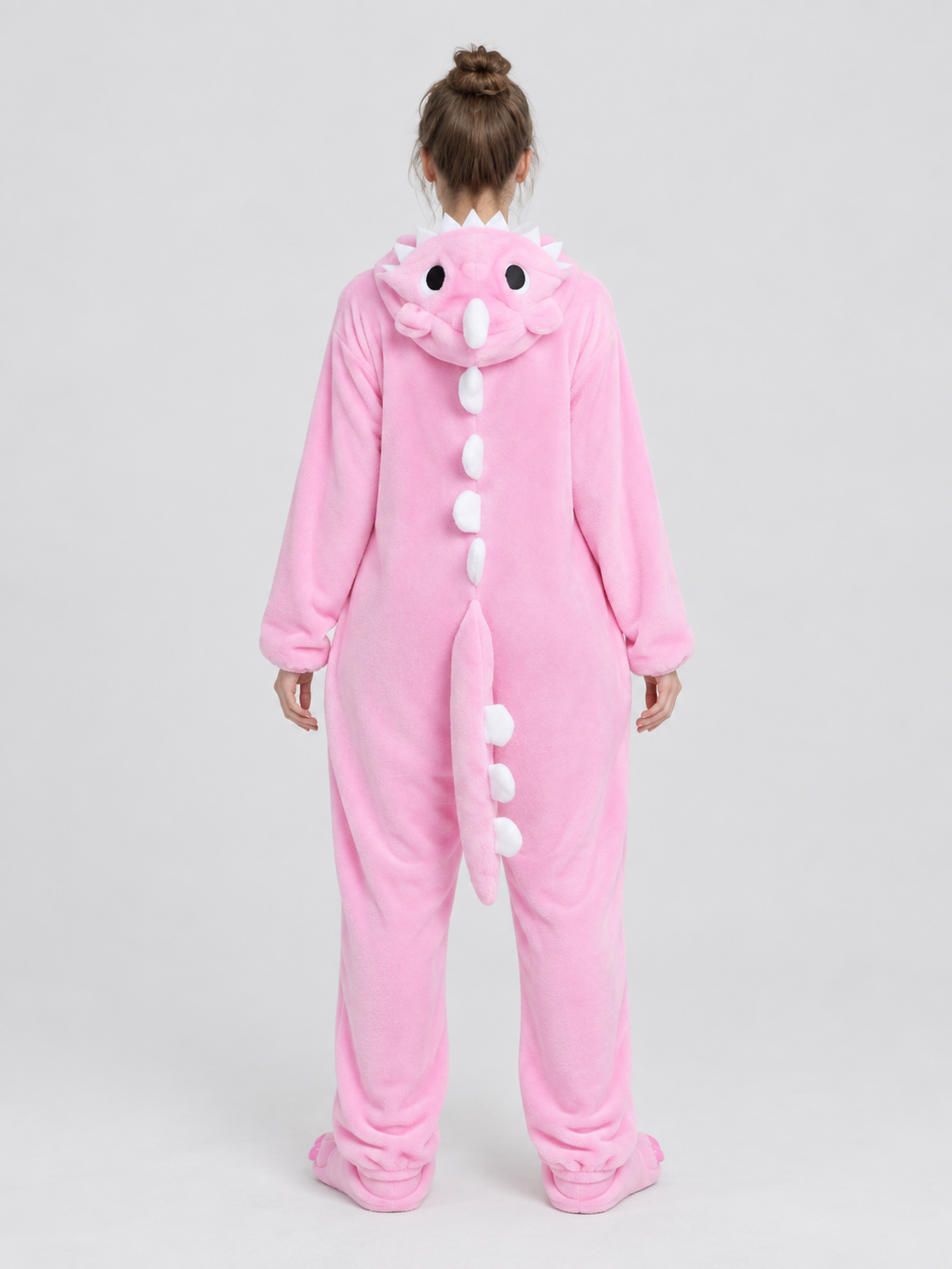 Pink and white pajama jumpsuit with dragon hood