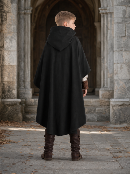 Black hooded medieval costume cloak product view 33