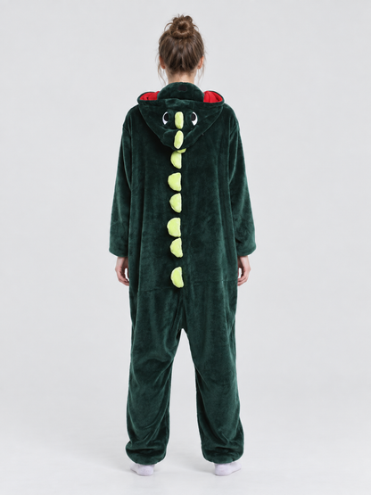 Dark green kigurumi pajama with hood and spikes