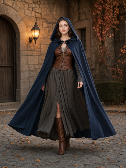 Dark Blue Hooded Costume Cloak