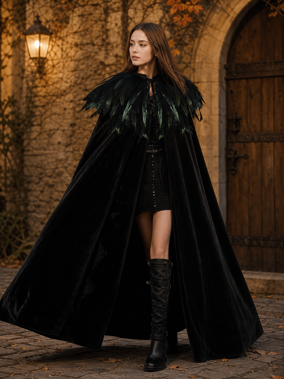 Black Velvet Feather Cape