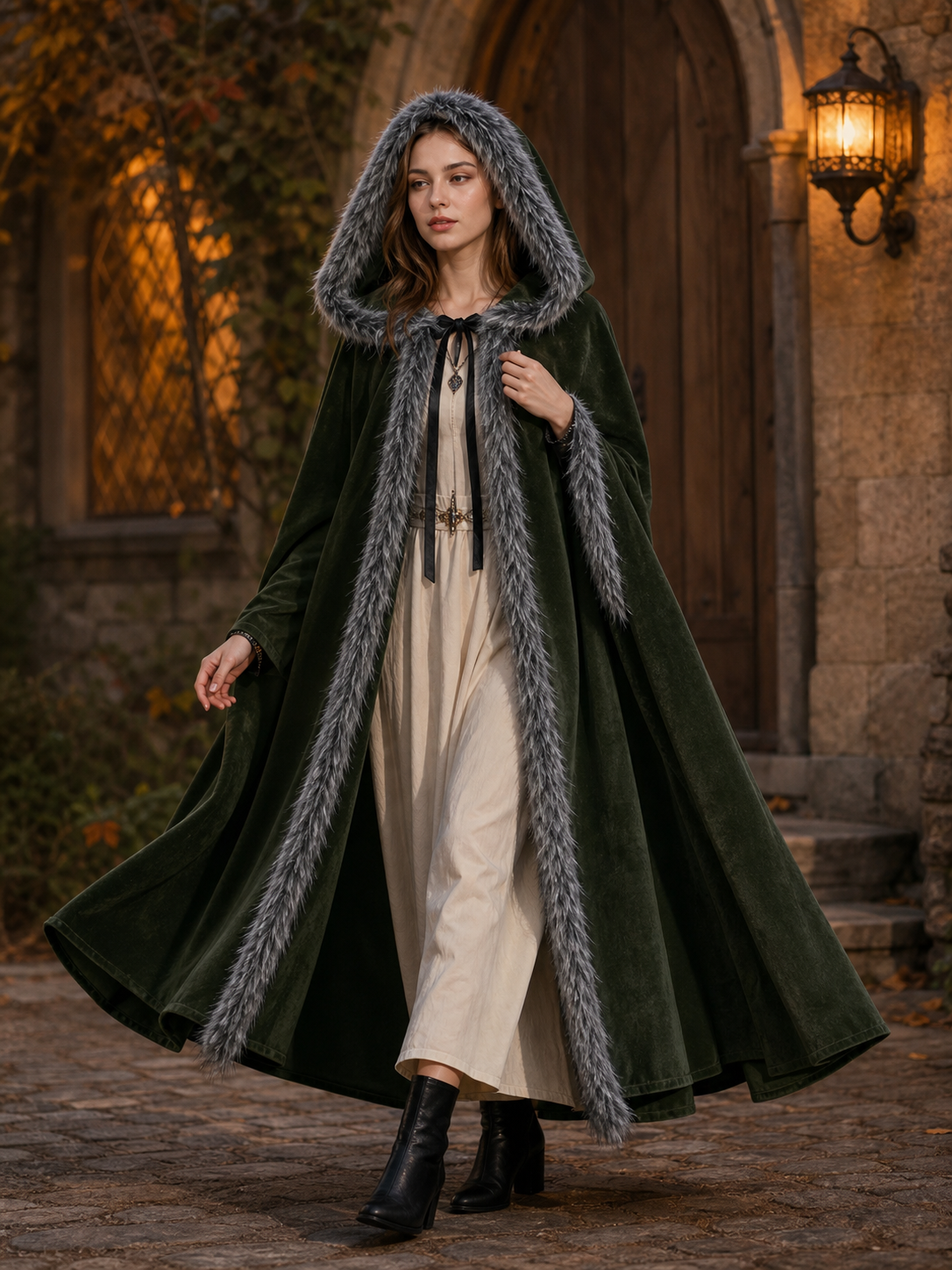 Olive Hooded Costume Cloak