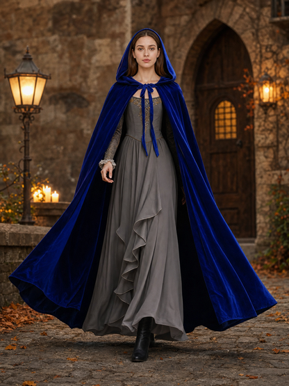 Long Blue Hooded Carnival Cape