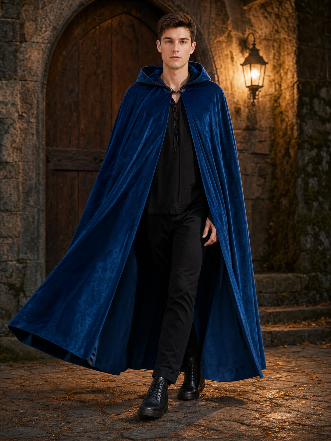 Blue Medieval Hooded Costume Cloak
