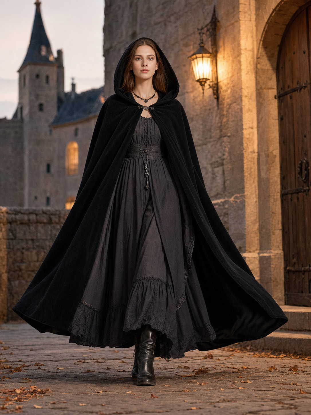 Black costume cloak with a large hood