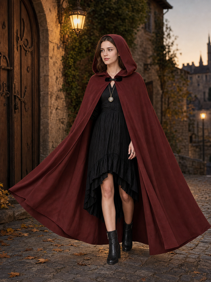 Burgundy Hooded Carnival Cloak for Cosplay