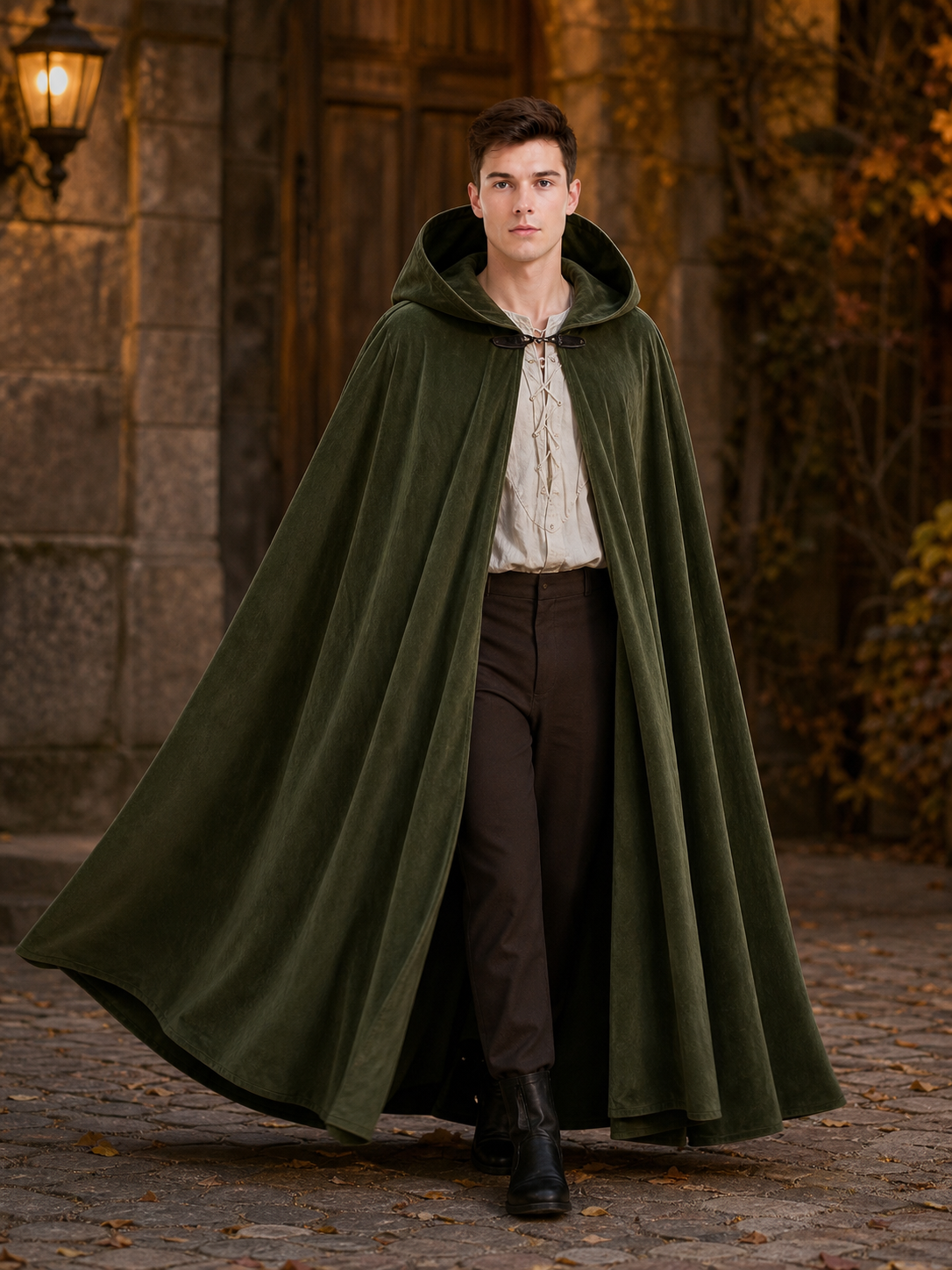 Long Green Hooded Costume Cloak