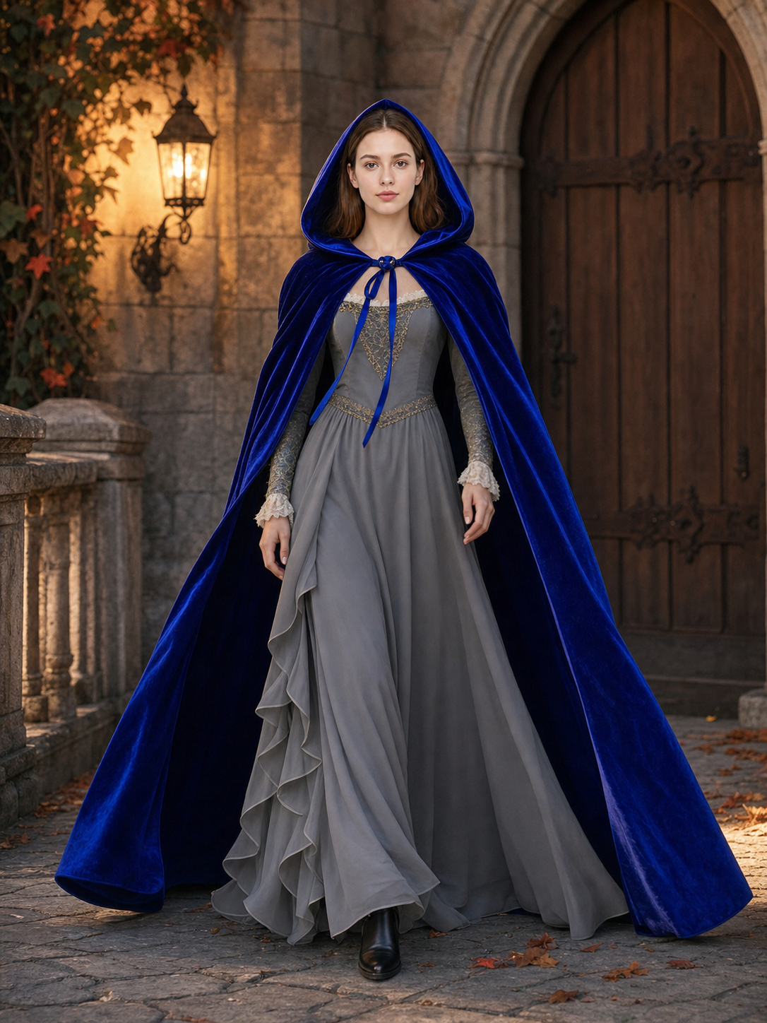 Long Blue Hooded Carnival Cape