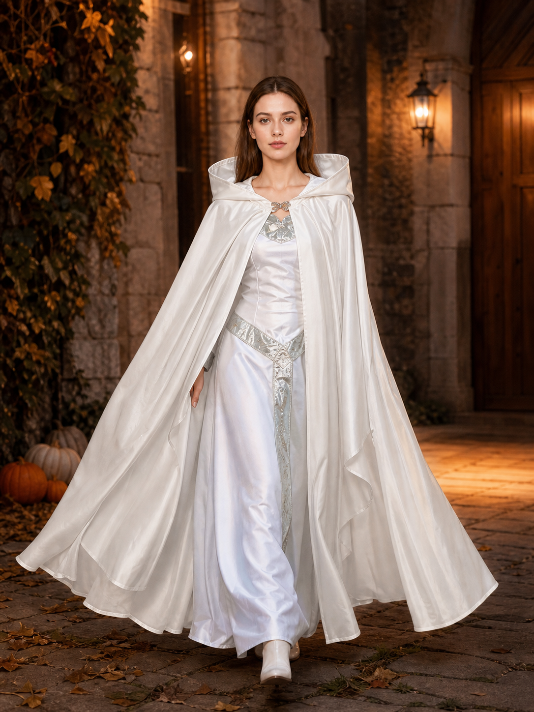 White Hooded Costume Cape, Medieval