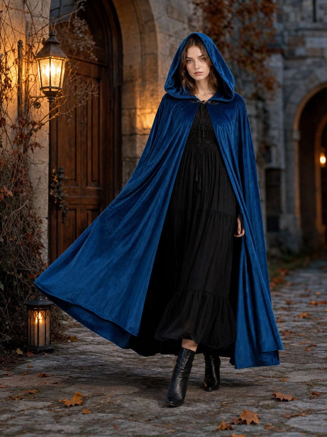 Blue Medieval Hooded Costume Cloak