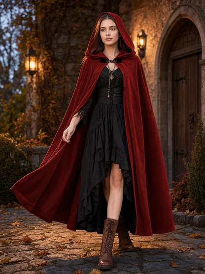 Burgundy Medieval Hooded Costume Cloak
