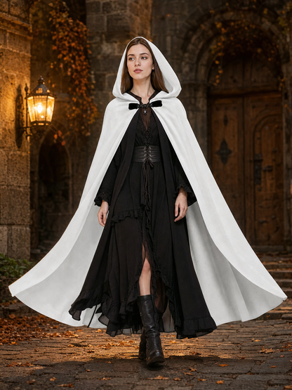 White medieval costume cloak with hood