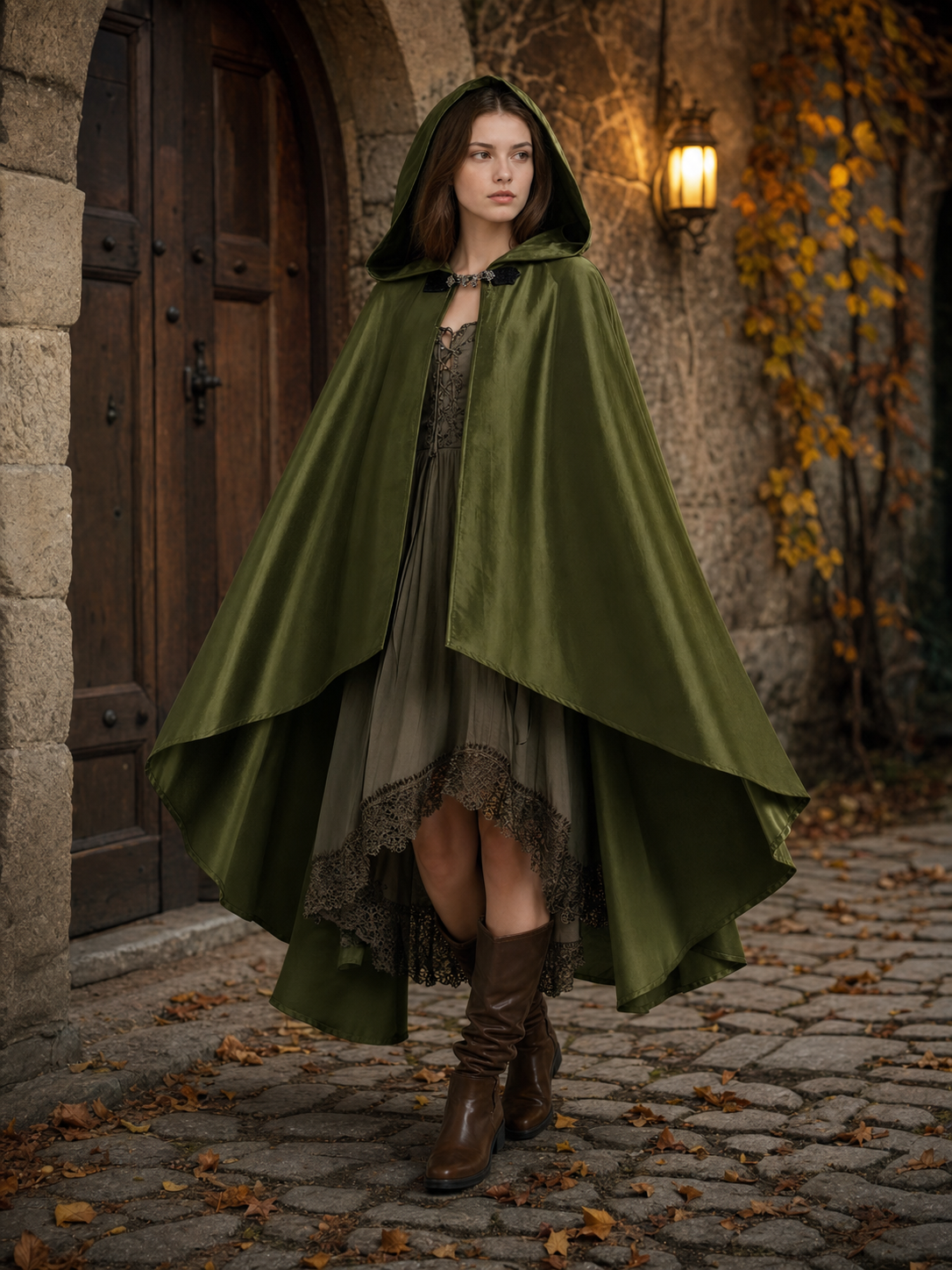 Green Costume Cloak with a Large Hood