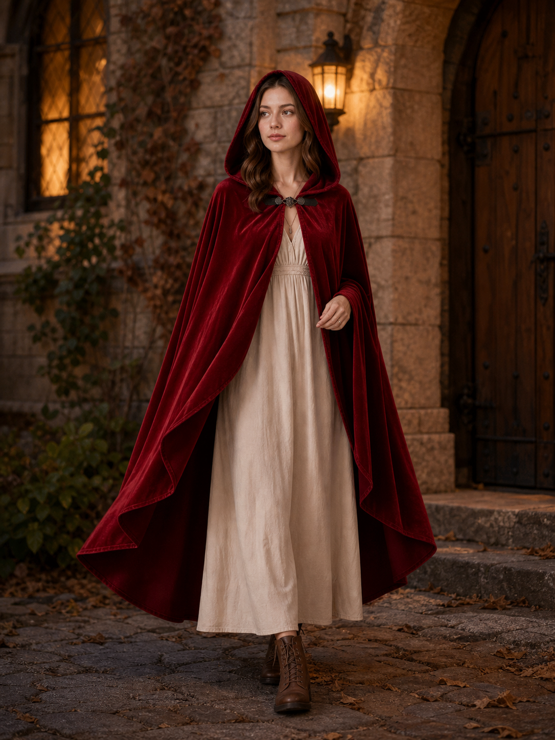 Red medieval carnival cloak with hood