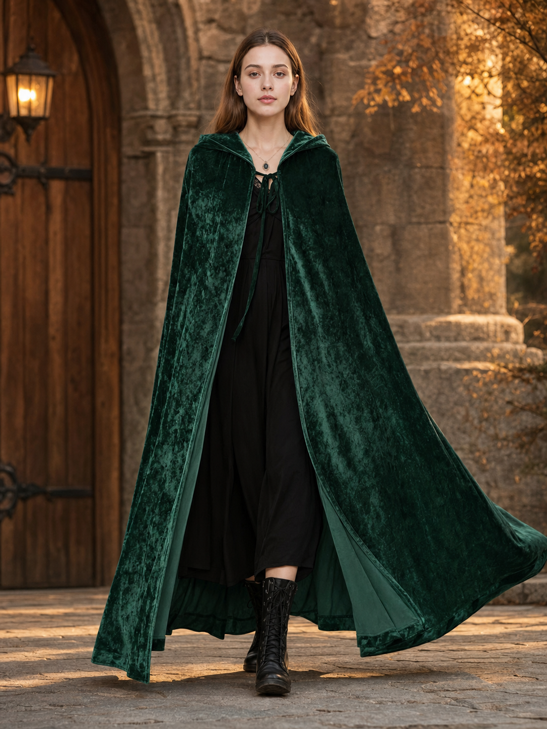 Hooded Dark Green Costume Cloak