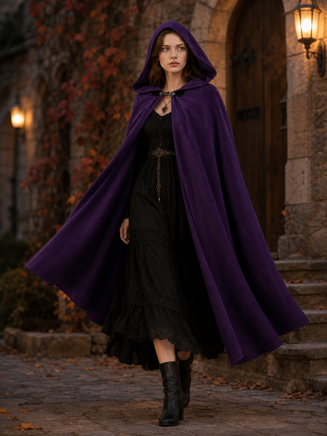 Purple Hooded Medieval Costume Cloak