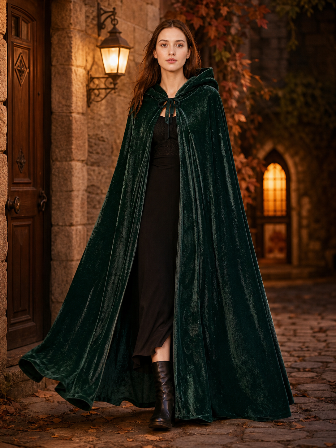 Hooded Dark Green Costume Cloak