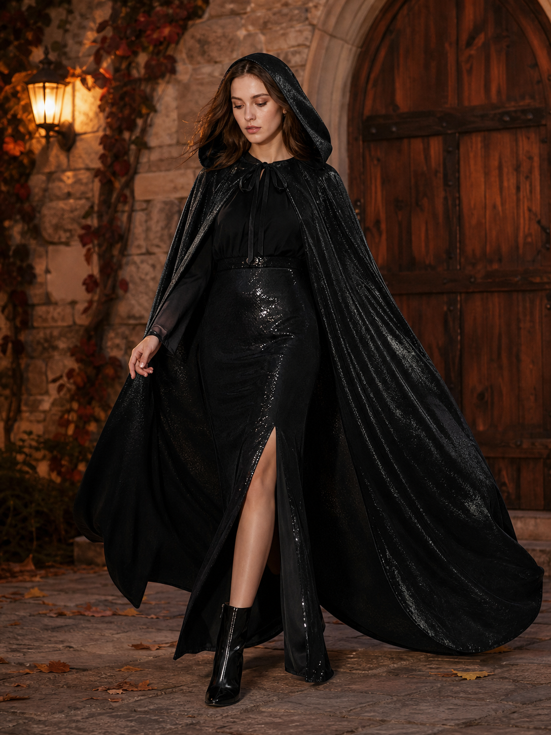 Black Gothic Hooded Carnival Cloak