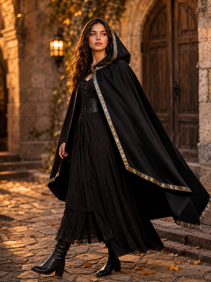 Black Medieval Hooded Carnival Cape