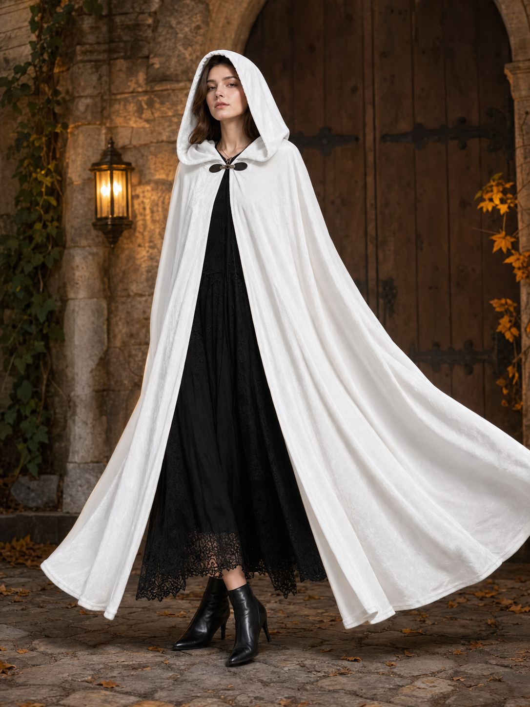 Long White Hooded Carnival Cloak