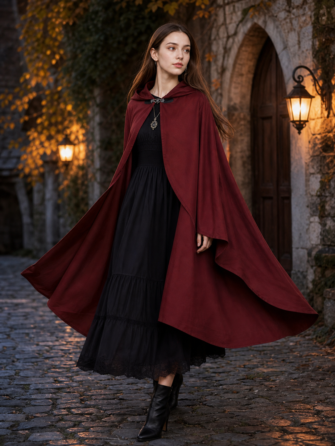 Burgundy Hooded Costume Cloak for Cosplay