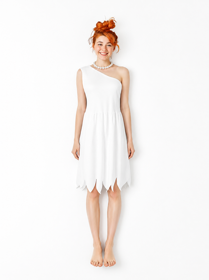Women's White Cavewoman Costume Dress: One-Shoulder Asymmetric Neckline included items 2