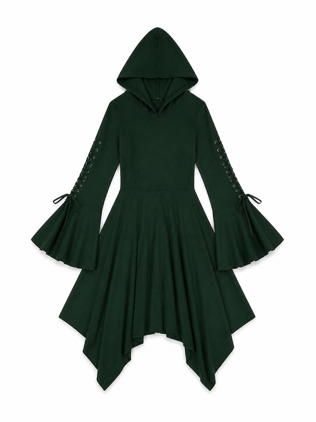 Gothic Hooded Dress with an Asymmetrical Hem