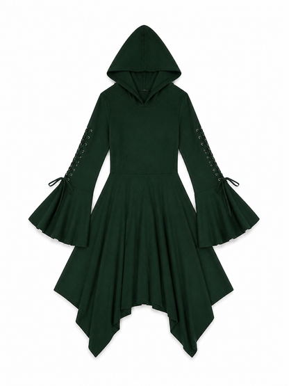 Gothic Hooded Dress with an Asymmetrical Hem