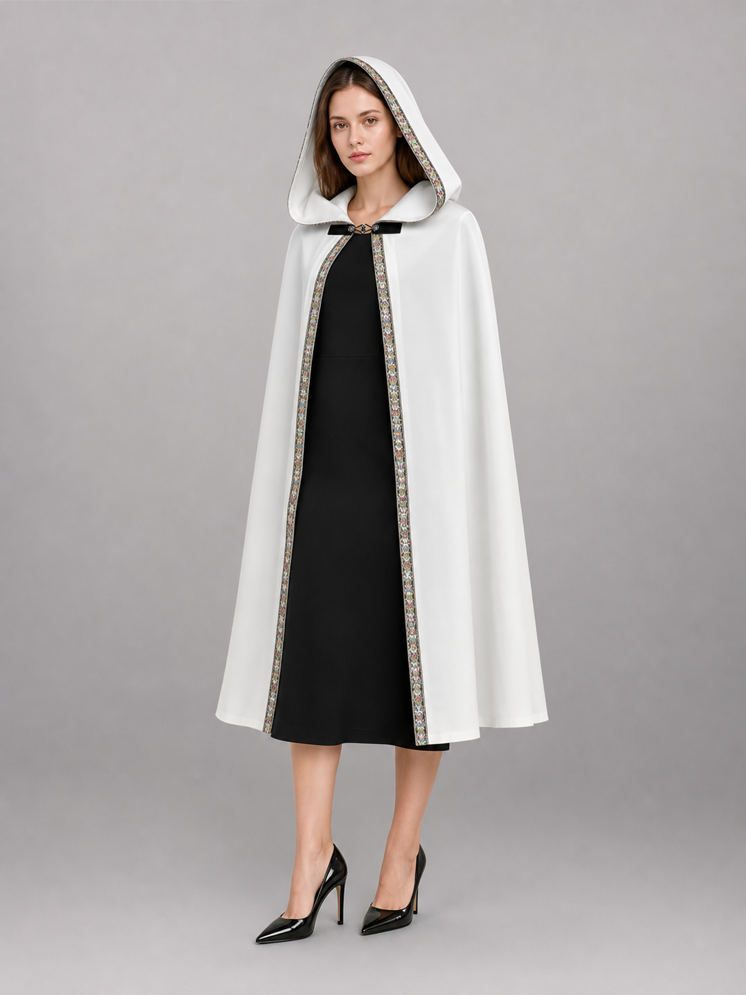 White Medieval Hooded Costume Cloak